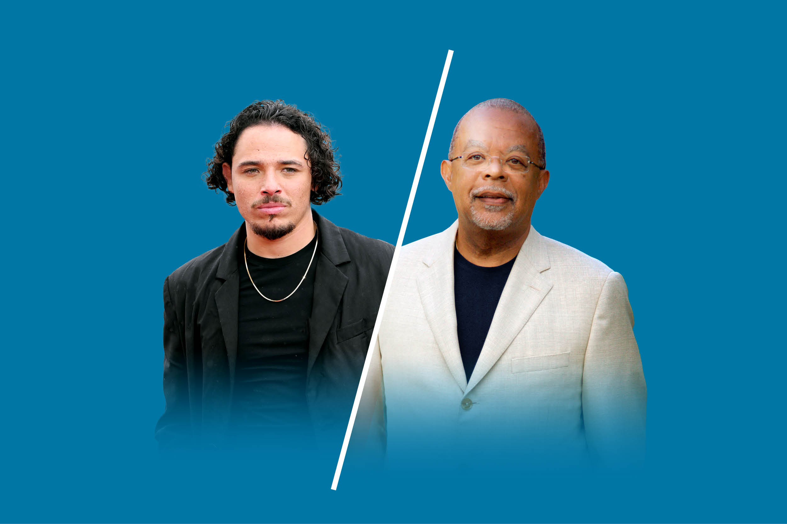 A design of Anthony Ramos and Henry Louis Gates on a blue background